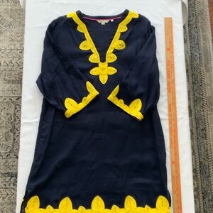 Boden Navy and Yellow Kaftan NWOT- Linen and Embroidery